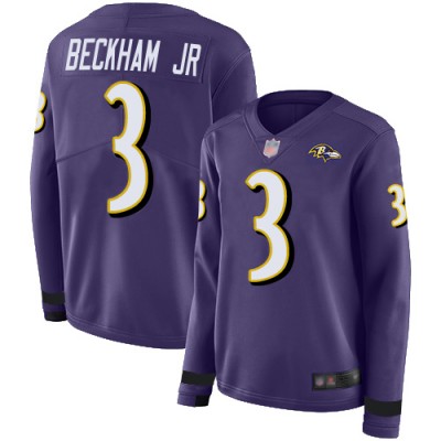 Nike Baltimore Ravens #3 Odell Beckham Jr. Purple Team Color Women's Stitched NFL Limited Therma Long Sleeve Jersey
